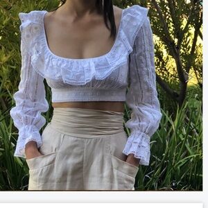 Acsense Elegant White Ruffled Women's Top